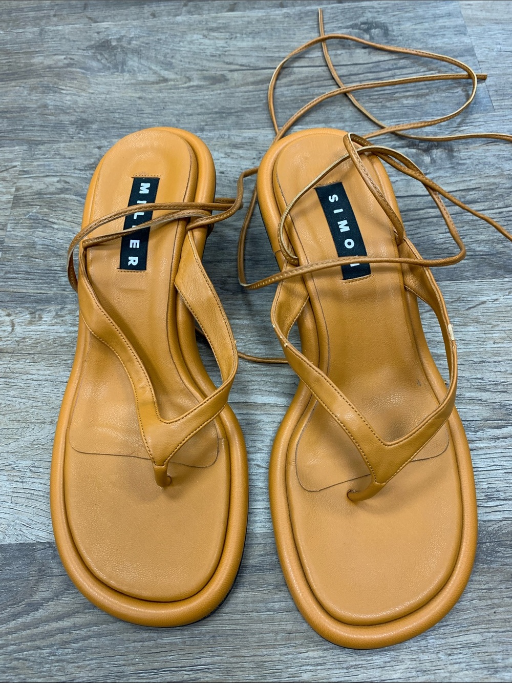 Simon Miller Cognac Leather Lace-Up Thong Sandals size 40